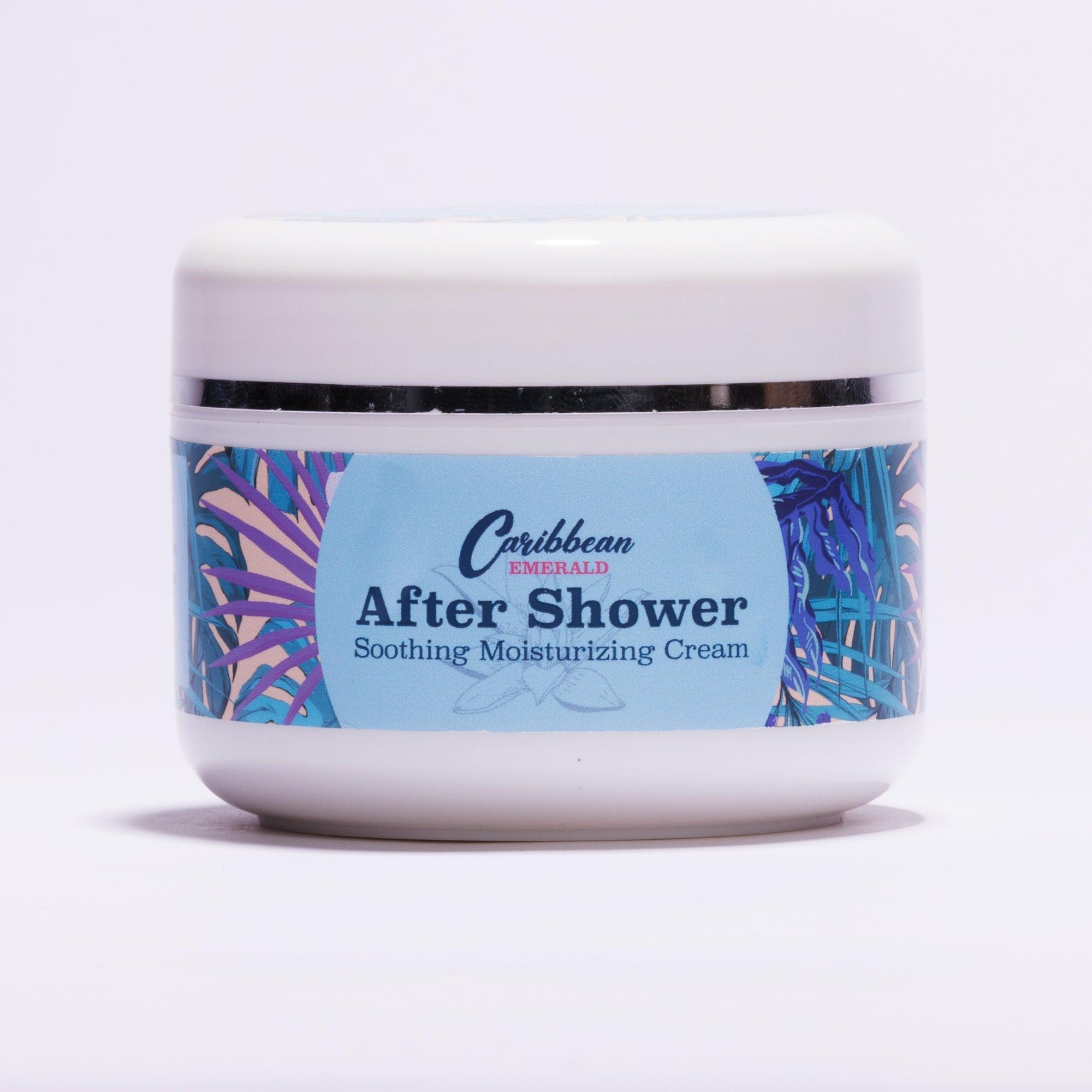 Caribbean Emerald After Shower Soothing Moisturizing Cream in a white jar