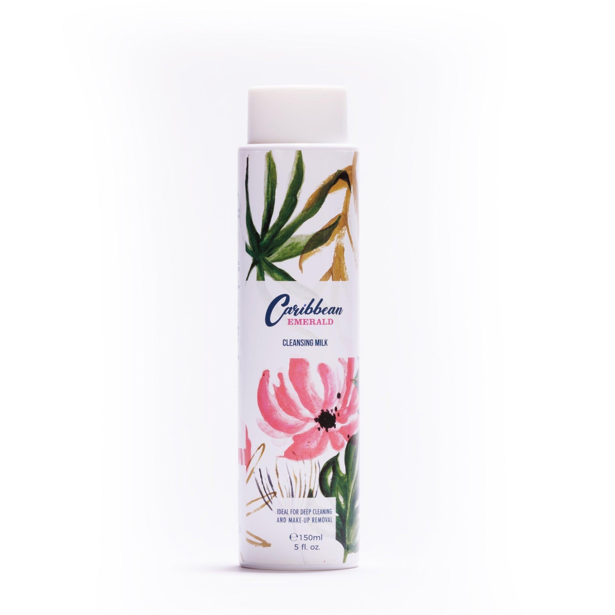 Caribbean Emerald Cleansing Milk for deep cleaning and makeup removal, 150ml bottle.